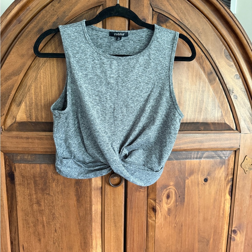Zobha Gray Twist Front Crop Top